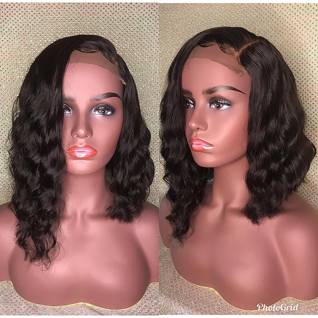 Asymmetrical Side Part Deep Wave Short Bob Wigs Human Hair Glueless HD Lace Front Wig With Side Parting
