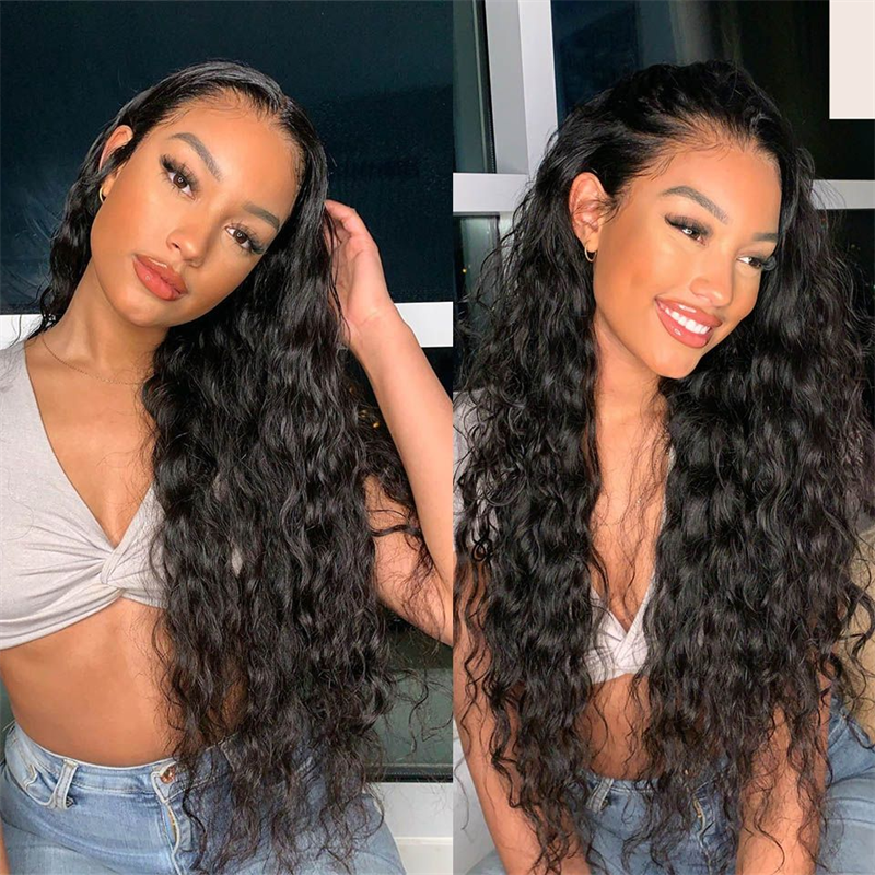 Water Wave Human Hair Wig T Part Undectable Lace Frontal Wig 13x5 Deep T Part Human Hair Wig