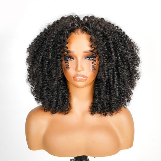 300% Density Finger Coils Curly HD Lace Front Wigs Pre bleached Glueless Ready To Go Human Hair Wigs