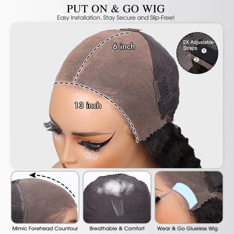 Golden Brown Highlight Wig Water Wave  13x6 And 8X5 Wear Go Pre Bleached Knots Plucked Hairline 220% Density