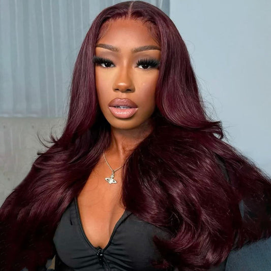Black Cherry Dark Purple Sugar Plum  Straight 13x6 HD Lace Front Wigs Human Hair Wigs