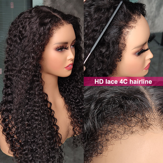 Type 4C Edge Hairline Water Wave Glueless  360 Lace Front Human Hair Wigs Pre Plucked With Curly Edges