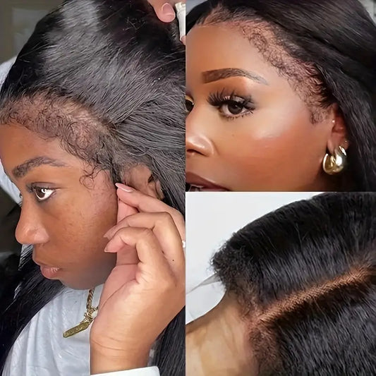 Straight Human Hair Wig with Curly Edges HD Human Hair Wig