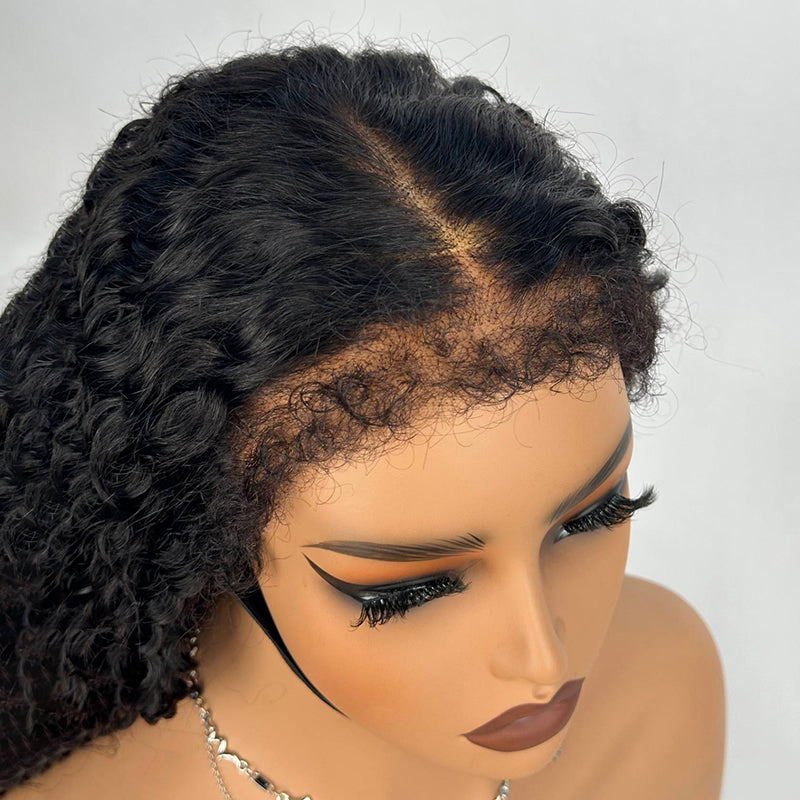 4C Edge Hairline Kinky Curly  Glueless  360 Lace Front Human Hair Wigs Pre Plucked With Curly Edges