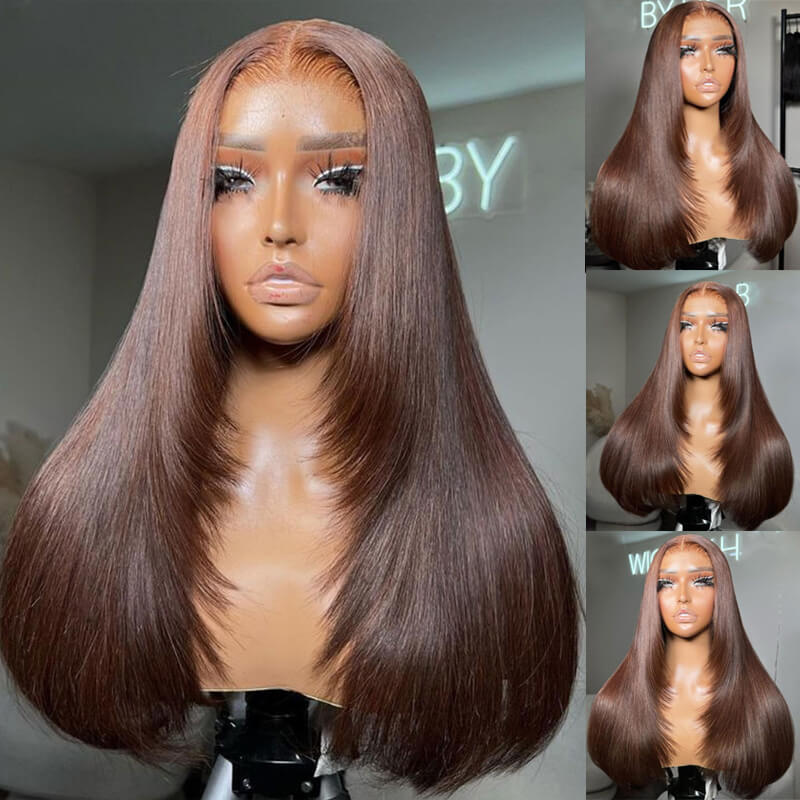 CIARA Hair Layered Cut #4 Dark Brown Straight 13X4 HD Lace Front Wig