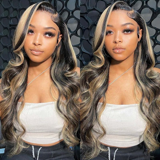 Balayage Highlight 1B/27 Colored 13X6 HD Lace Human Hair Wigs Pre Plucked Hairline 250% Density