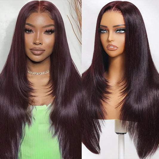 CIARA Hair Black Cherry Layered Cut  8x5 Glueless Wig Straight/Body Wave And 13x4 Lace Front Human Hair Wigs 220% Density