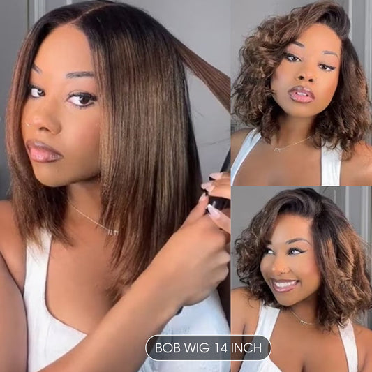CIARA Hair Chestnut Brown Ombre Yaki Straight Wig 8x5 Wear Go Glueless Human Hair Wigs 220% Density