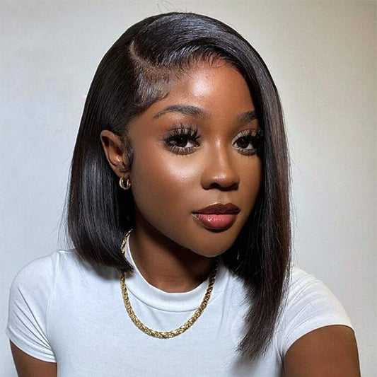 Asymmetrical Side Part Minimalist Straight Bob Wigs Human Hair HD Transparent Lace Front Wig With Side Parting