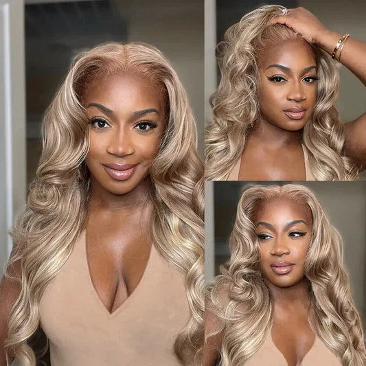 Curtain Bangs Barbie Blonde Hair With P18/613 Highlights Wig Body Wave Glueless HD Lace Human Hair Wigs