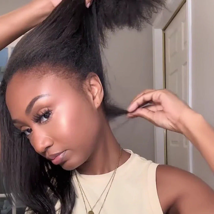 4C Edge Yaki Straight / Kinky Straight  360 HD Invisible Lace Frontal  Human Hair Wig With Super Natural Hairline