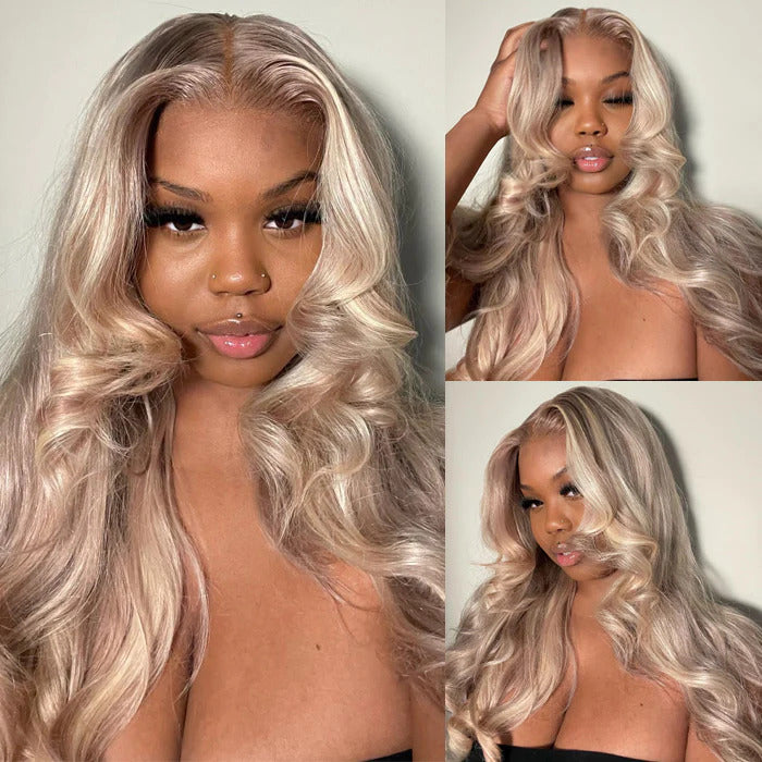 Curtain Bangs Barbie Blonde Hair With P18/613 Highlights Wig Body Wave Glueless HD Lace Human Hair Wigs