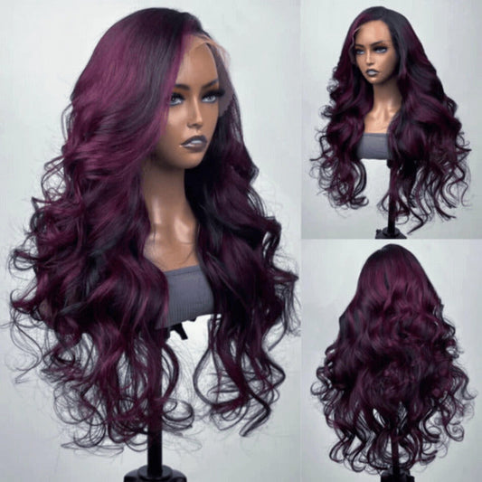 Balayage Purple Highlight Lace Front Wigs HD Lace Colored Human Hair Wigs