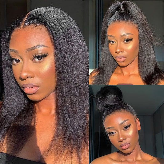 CIARA Hair Yaki Straight Put On and Go Glueless Lace Wigs 8x5 Pre-cut Human Hair Lace Wig Kinky Straight