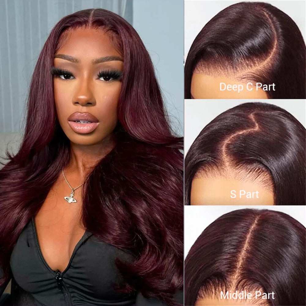 Black Cherry Dark Purple Sugar Plum  Straight 13x6 HD Lace Front Wigs Human Hair Wigs