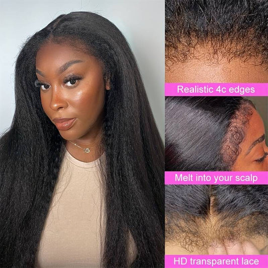 Kinky Straight Wig With Natural 4C Hairline 4x4/5x5/HD Lace Closure Wigs Human Hair