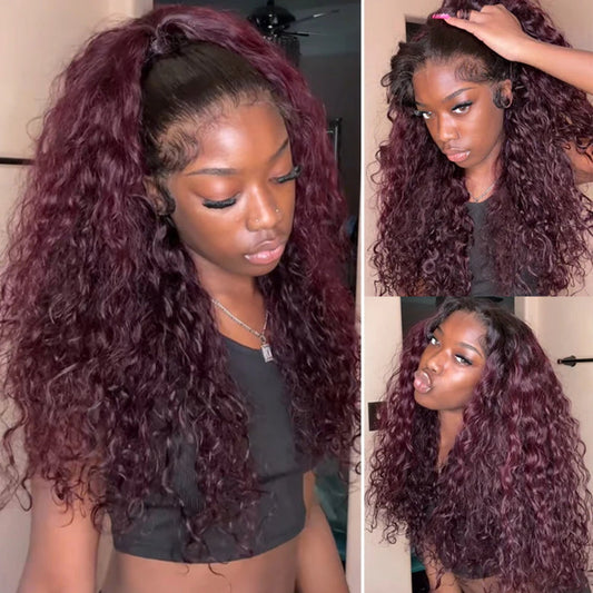 CIARA Hair Dark Plum with Dark Roots Color Water Wave 13x6 HD Lace Front Human Hair Wigs